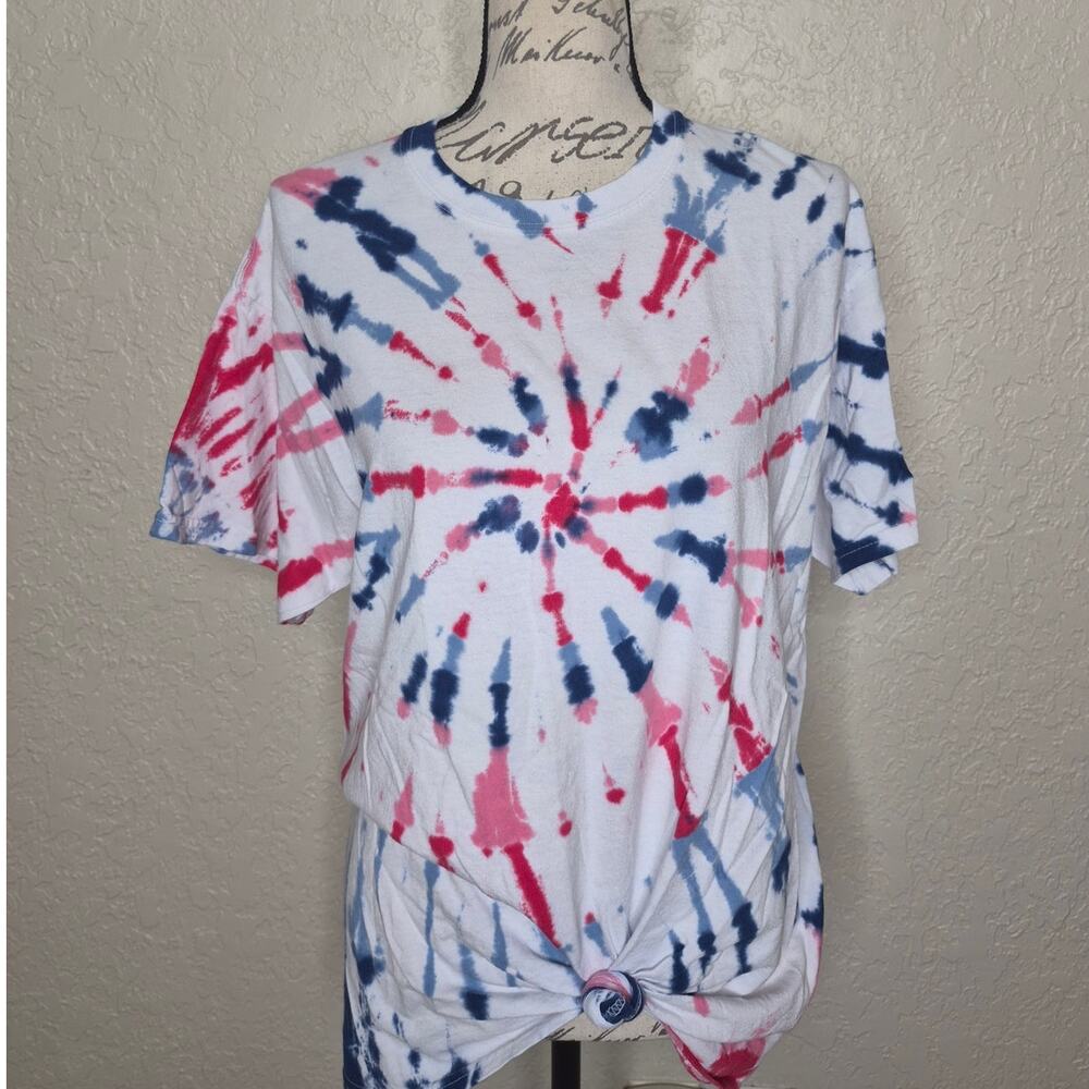 Gildan Multicolored Tie Dye Short‎ Sleeve T-Shirt with Knotted Hem Size L
